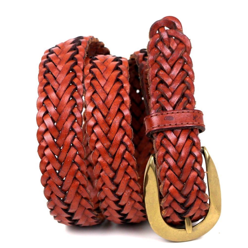 Lady Canterbury BRAIDED WOVEN BROWN GENUINE LEATHER 1"Wd WOMEN'S BELT Sz M (*23